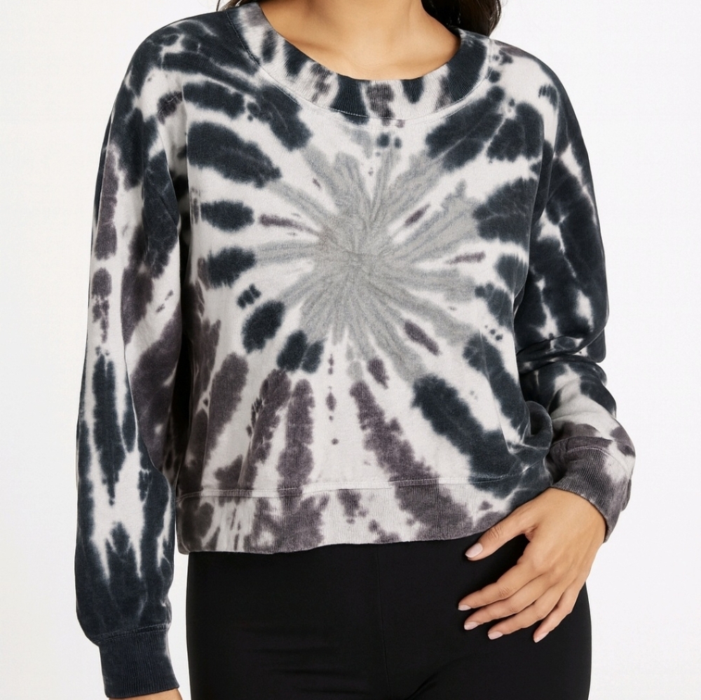 Hippie Rose Top Sweatshirt Navy Blue Tie Dye Cropped Fleece Lined Size X…